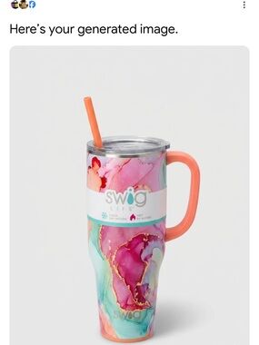 Swig Life Marble Watercolor Travel Mug with Coral Handle and Straw
